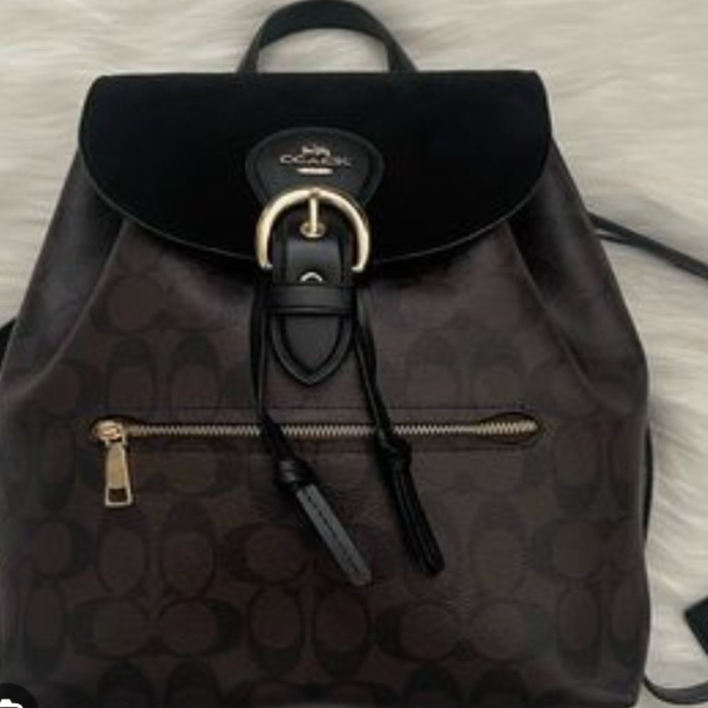Coach Kleo backpack Signature coated canvas smooth leather and suede - Picture 6 of 11